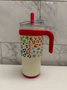 18 oz re·duce Kids Cream and Pink Leopard Print Sippy Cup with Handle
